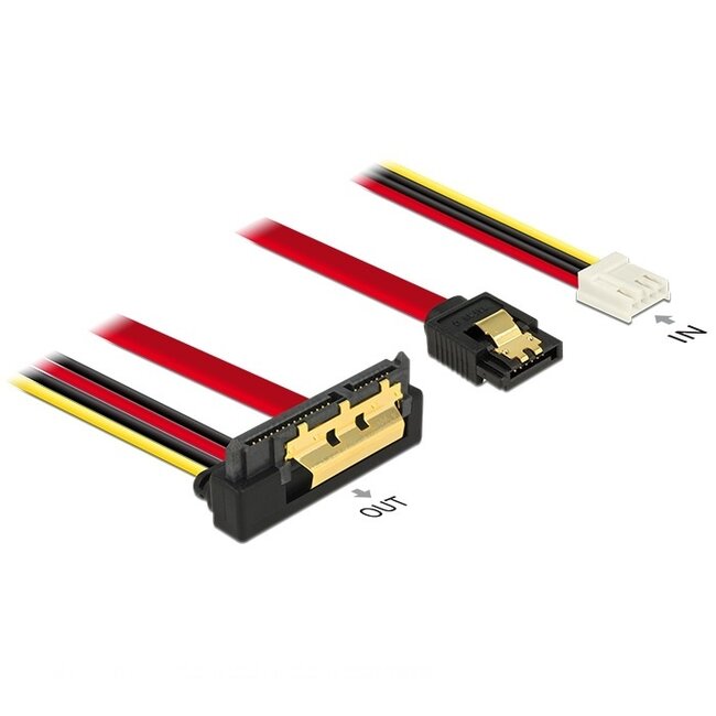 Floppy (v) + SATA data (v) naar haakse SATA data en 5V + 12V voeding kabel - SATA600 - 6 Gbit/s / rood - 0,30 meter