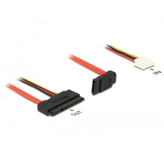 DeLOCK Floppy (v) + SATA data (v) naar SATA data en 5V + 12V voeding kabel - SATA600 - 6 Gbit/s / rood - 0,30 meter