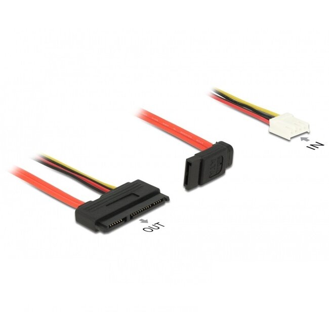 Floppy (v) + SATA data (v) naar SATA data en 5V + 12V voeding kabel - SATA600 - 6 Gbit/s / rood - 0,30 meter