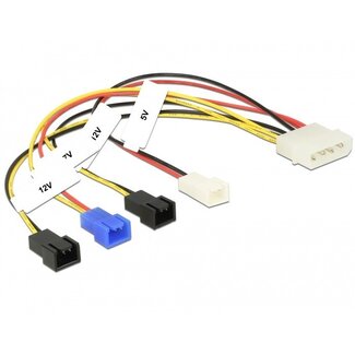 DeLOCK Molex (m) - 4x 3-pins Case Fan (m) voedingskabel (2x 12V + 1x 7V + 1x 5V) - 0,20 meter