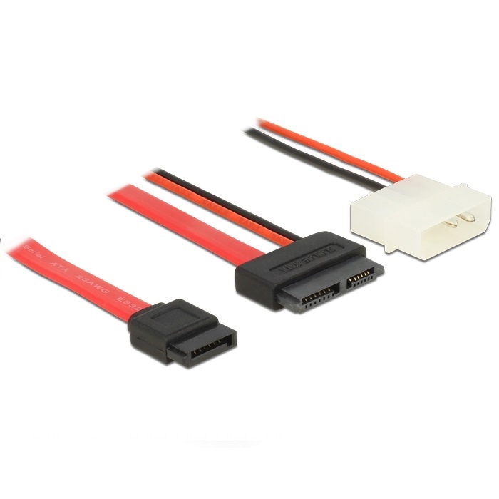 DeLOCK 84789 SATA-kabel 0,15 m SATA 13-pin SATA 7-pin + Molex (4-pin) Zwart, Rood