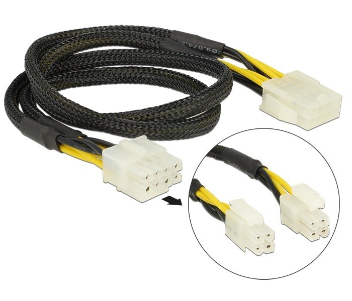 2x ATX12V P4/1x EPS12V 8-pins (m) - EPS12V 8-pins (v) voedingskabel - 0,45 meter