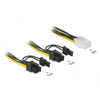 DeLOCK PCIe 6-pins (v) - 2x PCIe 8-pins (6+2) (m) voedingskabel - 0,15 meter