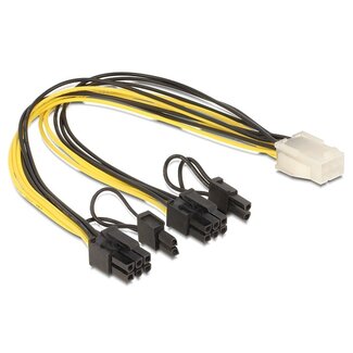 DeLOCK PCIe 6-pins (v) - 2x PCIe 8-pins (6+2) (m) voedingskabel - 0,30 meter