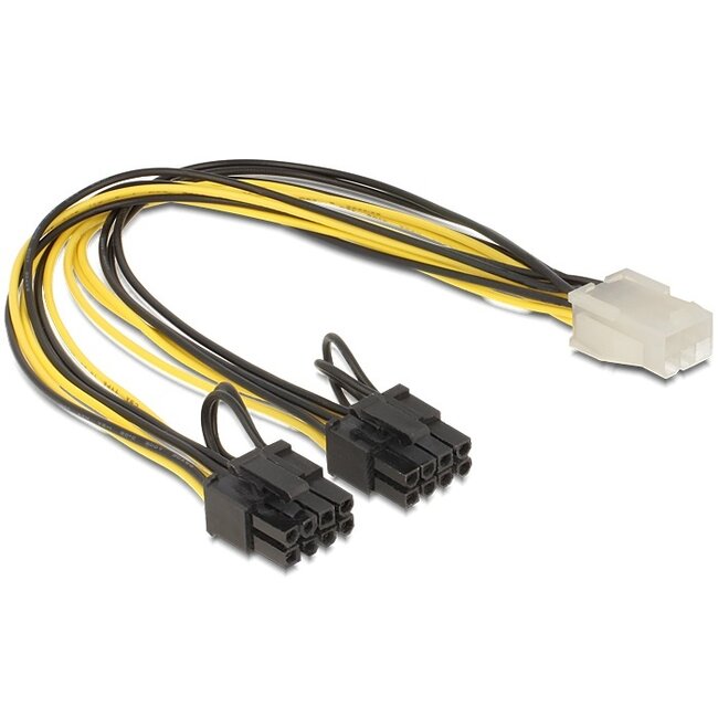 PCIe 6-pins (v) - 2x PCIe 8-pins (6+2) (m) voedingskabel - 0,30 meter