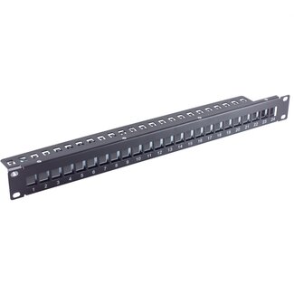 S-Impuls 19 inch Patch Panel 1U voor 24 Keystone modules met kabelgeleiding - compact / zwart