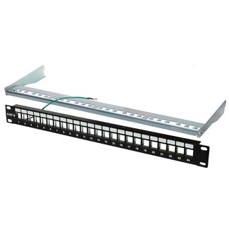 S-Impuls 19 inch patch panel met kabelgeleiding | voor 24 Keystone modules | 1U | zwart
