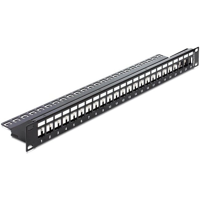 Delock 19 inch patch panel met kabelgeleiding | voor 24 Keystone modules | 1U | zwart