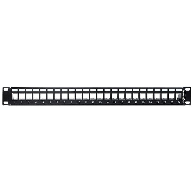 Delock 19 inch patch panel met kabelgeleiding | voor 24 Keystone modules | 1U | zwart