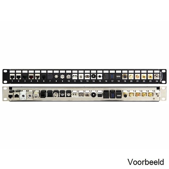 Delock 19 inch patch panel met kabelgeleiding | voor 24 Keystone modules | 1U | zwart
