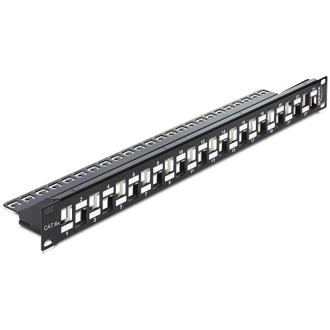 19'' Patch Panel 1U met gespreide poorten voor 24 Keystone modules / zwart