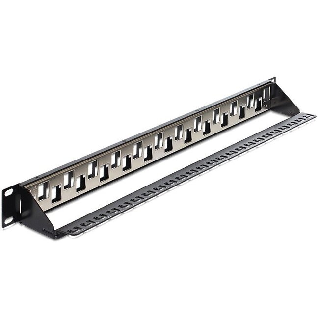 Delock 19 inch patch panel met kabelgeleiding | voor 24 Keystone modules | gespreide poorten | 1U | zwart
