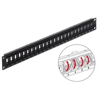 DeLOCK 19'' Patch Panel 1U met draaibare poorten voor 24 Keystone modules / zwart