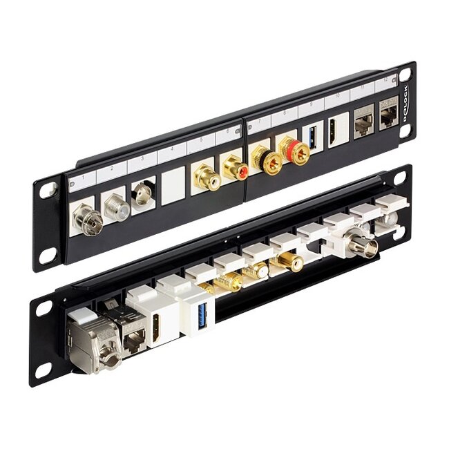 Delock 10 inch patch panel | voor 12 Keystone modules | 1U | zwart