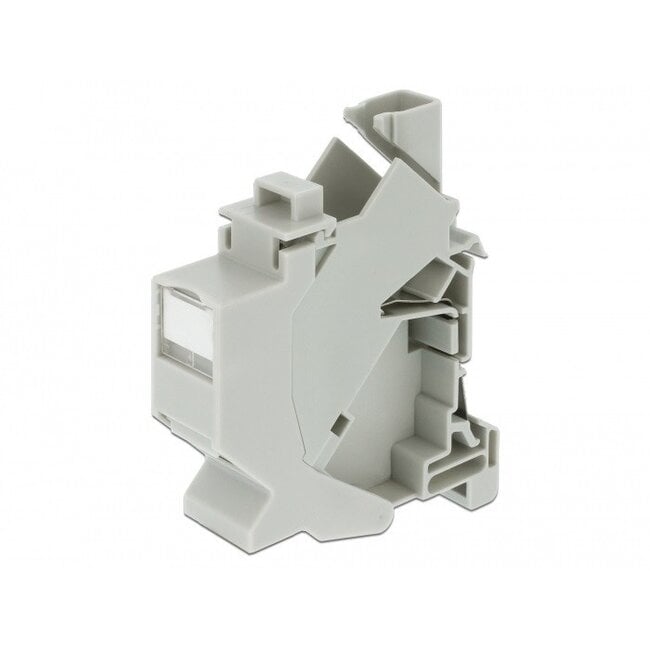 DIN-Rail houder voor 1 Keystone module met aarde en afsluit cover / grijs