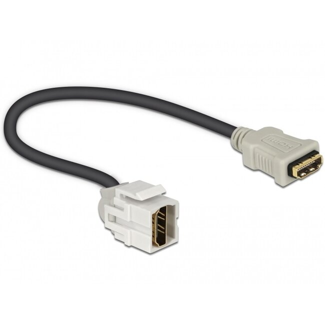 Keystone module HDMI (v) - HDMI (v) 250° haaks met korte kabel - versie 1.4 (4K 30Hz) / wit - 0,30 meter