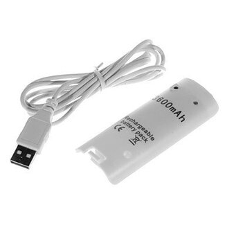 Dolphix Accu met oplaadkabel voor Nintendo Wii Remote controllers met/zonder MotionPlus / wit