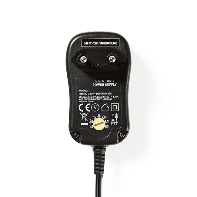 Universele voedingsadapter 3-12V / 2A / 12W met 6 verwisselbare pluggen / zwart - 1,8 meter