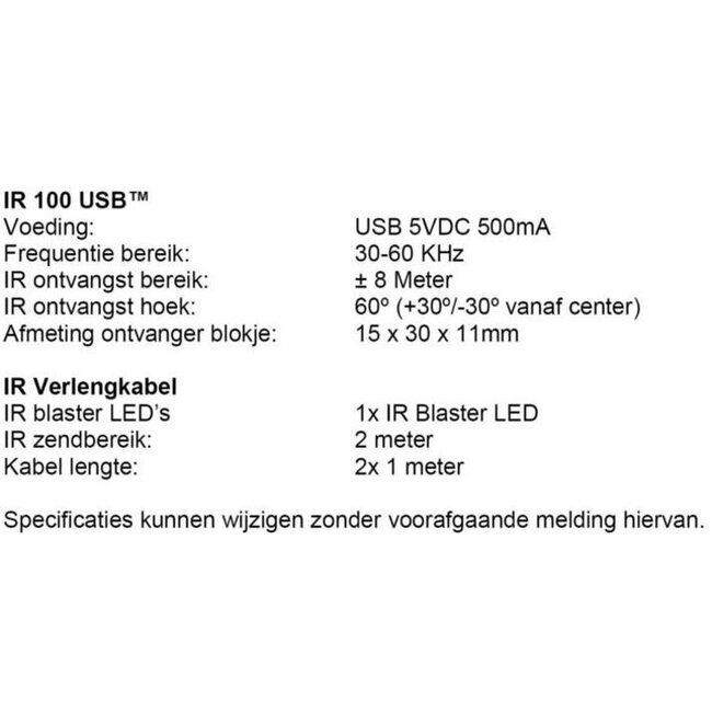 Marmitek IR 100 met voeding via USB