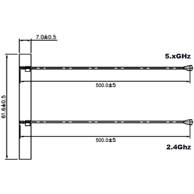 WLAN IEEE 802.11 ac/a/h/b/g/n Twin PCB Antenne met MHF IPEX (v) connector - 5 dBi - 0,50 meter