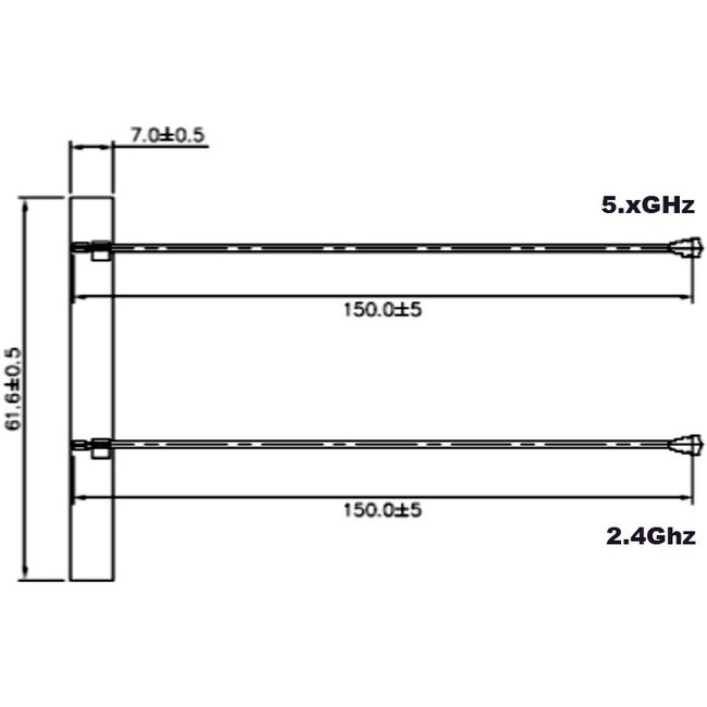 WLAN IEEE 802.11 ac/a/h/b/g/n Twin PCB Antenne met MHF IPEX IV (v) connector - 5 dBi - 0,15 meter