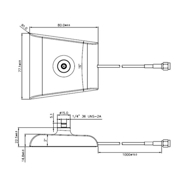 Zwarte standaard voor 1 SMA antenne - 1 meter