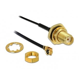 DeLOCK MHF I (v) - SMA (v) kabel met afdichtring - Micro Coax (1,13 mm) - 50 Ohm / zwart - 0,20 meter