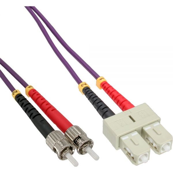 InLine SC/ST, 3 m. Snoerlengte: 3 m, Type glasvezel: OM4, Aansluiting 1: 2x SC, Aansluiting 2: 2x ST, Kern diameter: 50 µm, Full duplex