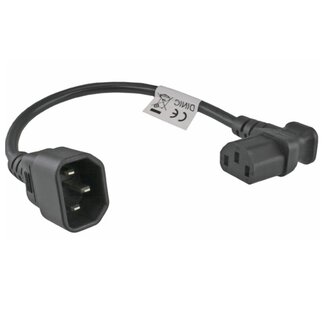 DINIC C13 (haaks/links) - C14 stroomkabel voor UPS/PDU - 3x 0,75mm / zwart - 0,30 meter