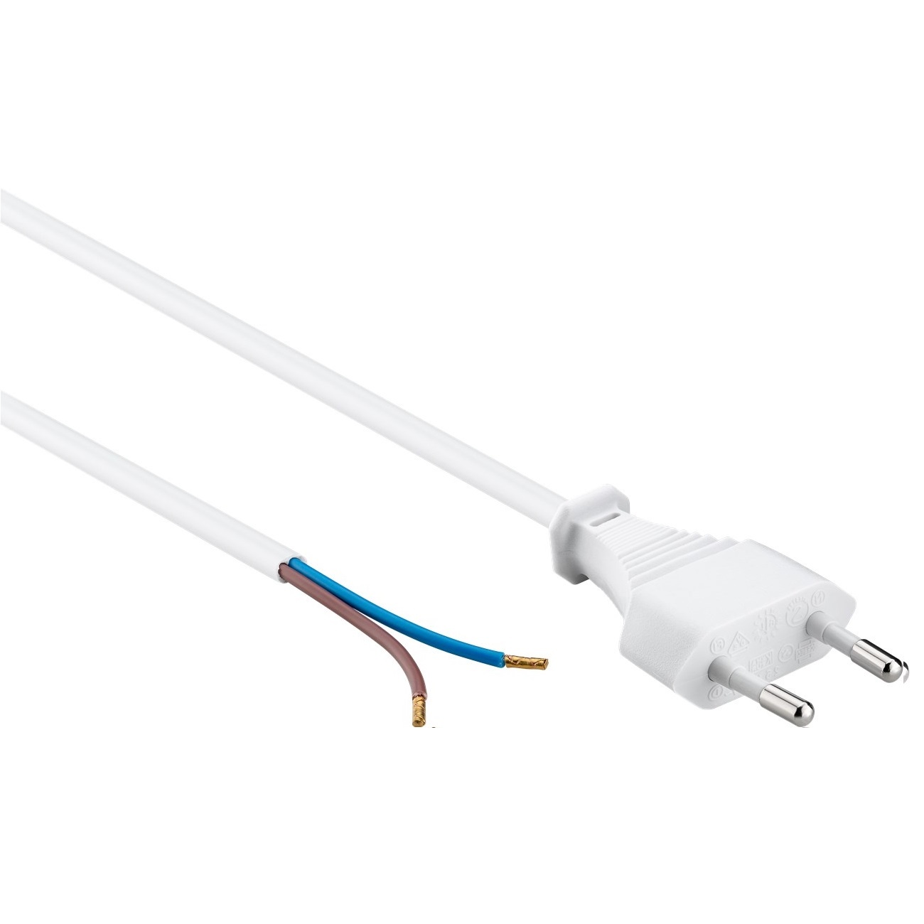 CEE 7/16 - 2-aderig open eind stroomkabel - 2x 0,75mm / wit - 1,5 meter