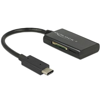 DeLOCK DeLOCK USB Cardreader met USB-C connector en 4 kaartsleuven - 2x Micro SD + 2x SD (o.a. SD 3.0/UHS-I) - USB3.0