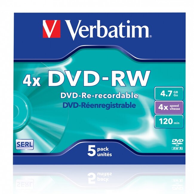 Verbatim DVD-RW discs in Jewel Case - 4-speed - 4,7 GB / 5 stuks