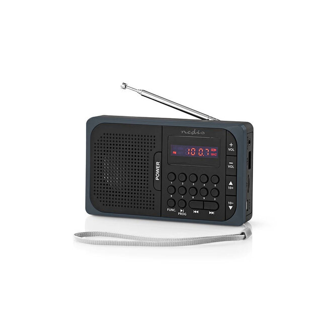 Nedis portable FM radio met USB en Micro SD 3,6W / zwart/grijs