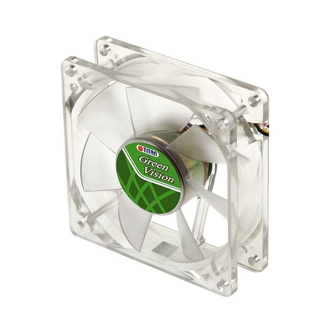 Titan Green Vision ventilator (case fan) voor in de PC met Z-Axis lager en super stil - 80 x 80 x 25 mm