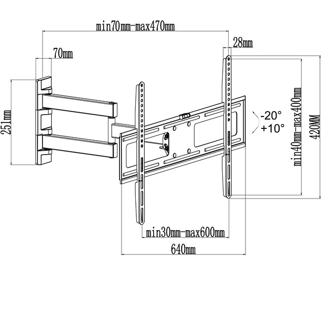 My Wall muurbeugel voor schermen tot 70 inch / full motion (3 draaipunten) / zwart