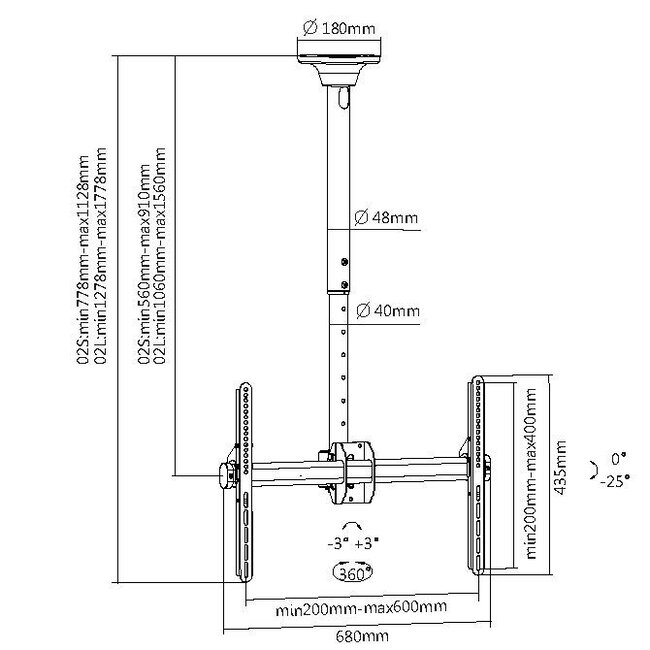 My Wall plafondbeugel voor schermen tot 70 inch / full motion (1 draaipunt)