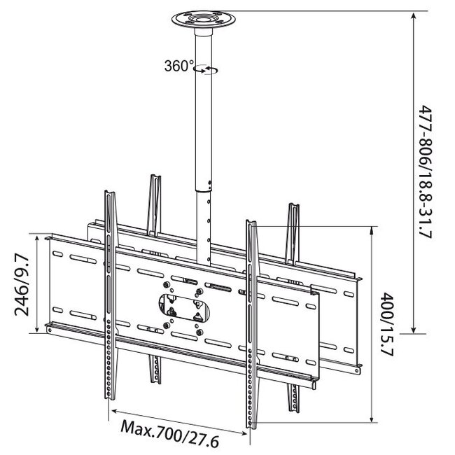 My Wall premium plafondbeugel voor 2 schermen tot 60 inch / full motion