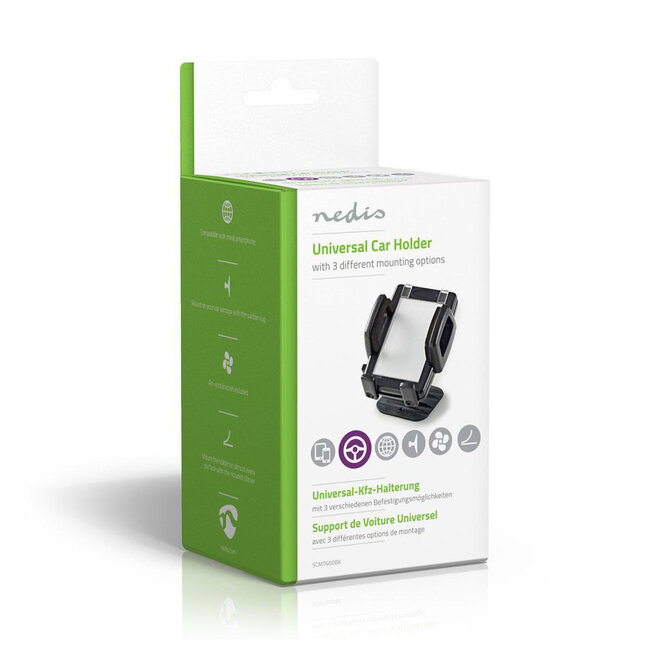 Nedis raam, dashboard en luchtrooster autohouder met klem voor smartphones / zwart