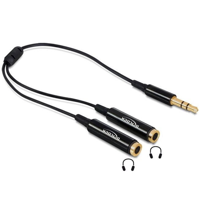 3,5mm Jack naar 2x 3,5mm Jack stereo audio splitter - slim uitvoering / zwart - 0,25 meter