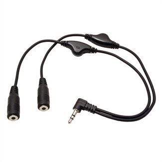 Roline 3,5mm Jack naar 2x 3,5mm Jack stereo audio splitter met volume regelaar - haaks / zwart - 0,30 meter