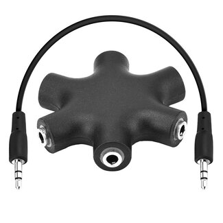 Coretek 5-poorts 3,5mm Jack stereo audio splitter / zwart - 0,15 meter