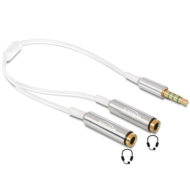 3,5mm Jack 4-polig audio splitter - slim uitvoering / wit - 0,25 meter