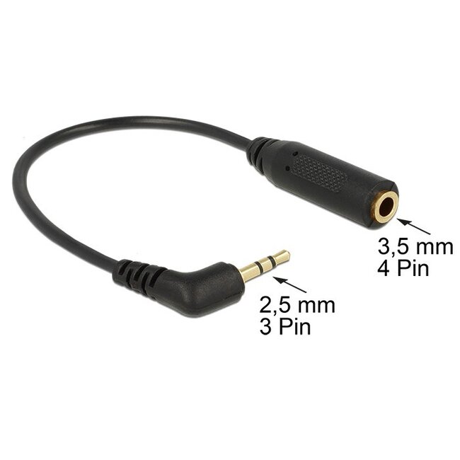 2,5mm Jack 3-polig (m) - 3,5mm Jack 4-polig (v) adapter - 0,15 meter