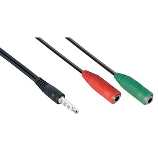 Transmedia 3,5mm 4-polig > 2x 3,5mm headset adapter (CTIA/AHJ) - zwart - 0,15 meter