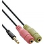 3,5mm 4-polig > 2x 3,5mm headset adapter (CTIA/AHJ) / verguld - zwart - 1 meter