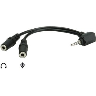 Roline 3,5mm 4-polig > 2x 3,5mm headset adapter (CTIA/AHJ) / haaks - 0,15 meter