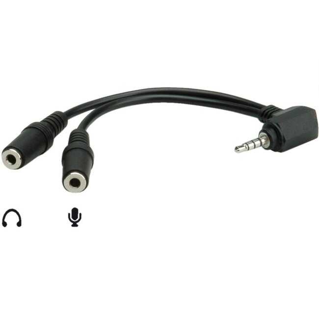 3,5mm 4-polig > 2x 3,5mm headset adapter (CTIA/AHJ) / haaks - 0,15 meter