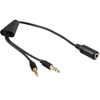 Dolphix 2x 3,5mm > 3,5mm 4-polig headset adapter (CTIA/AHJ) / verguld - zwart - 0,40 meter
