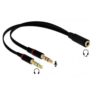 Dolphix 2x 3,5mm > 3,5mm 4-polig headset adapter (CTIA/AHJ) / verguld - zwart - 0,20 meter