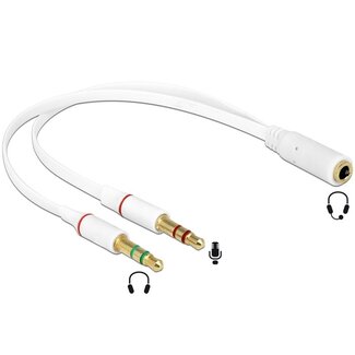 DeLOCK 2x 3,5mm > 3,5mm 4-polig headset adapter (CTIA/AHJ) / verguld - wit - 0,20 meter